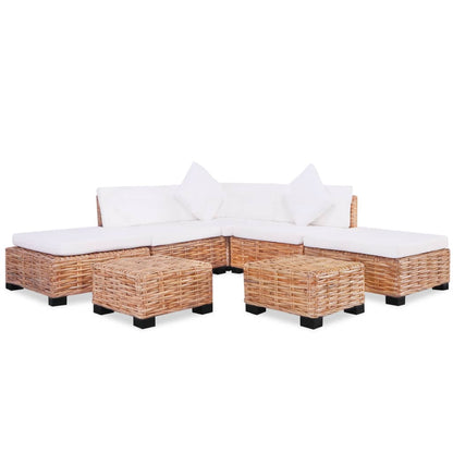 Loungeset Natuurlijk Rattan 18-Delig hoek + 2x midden + 2x voetensteun + 2x Tafel