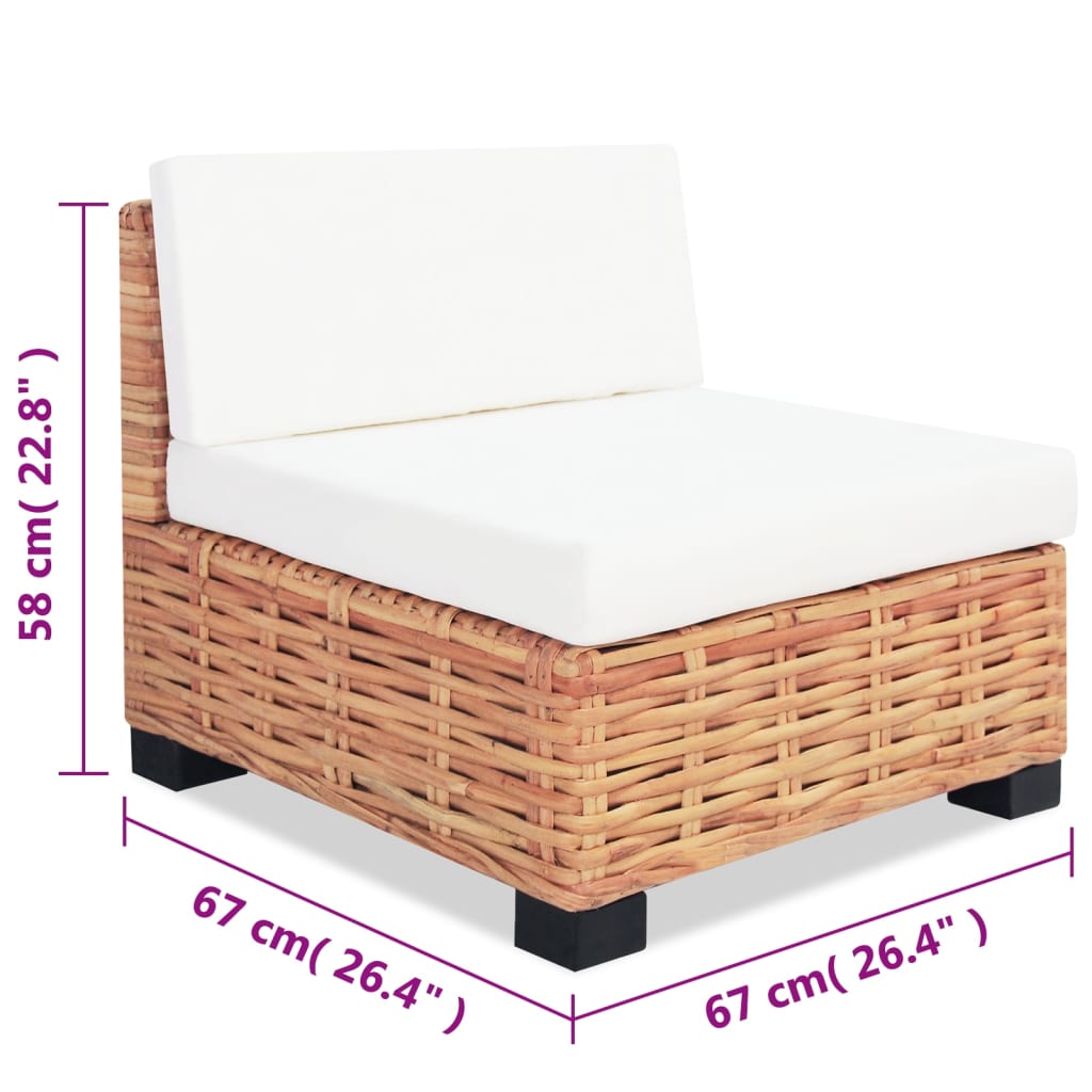 Loungeset Natuurlijk Rattan 18-Delig hoek + 2x midden + 2x voetensteun + 2x Tafel