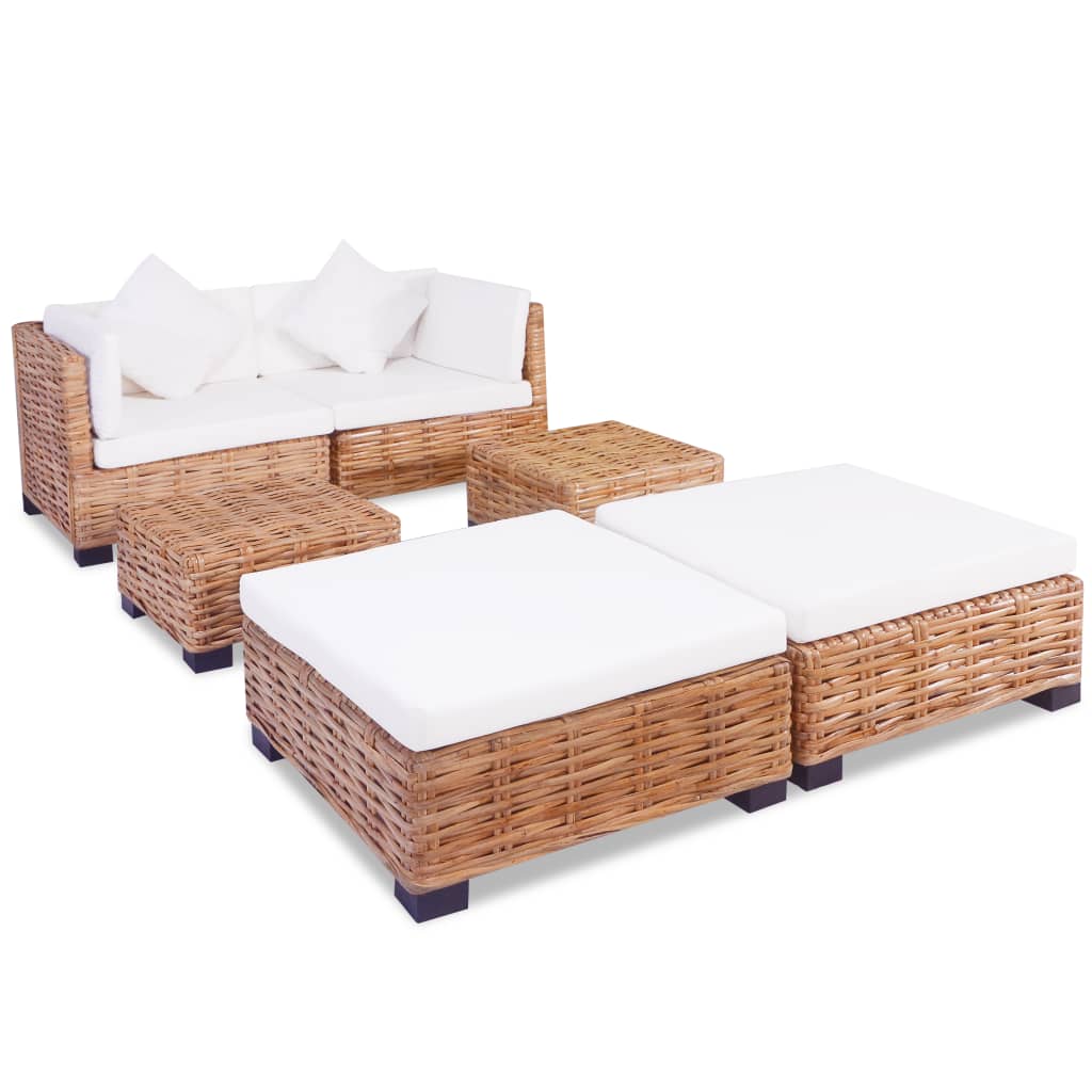 Loungeset Natuurlijk Rattan 16-Delig 2x hoek + 2x voetensteun + 2x Tafel