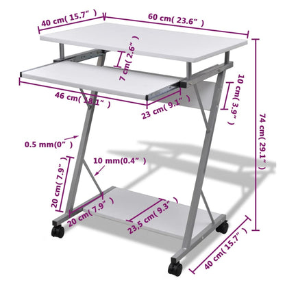 Studenten Computerbureau 60 X 40 X 74 Cm (Wit)