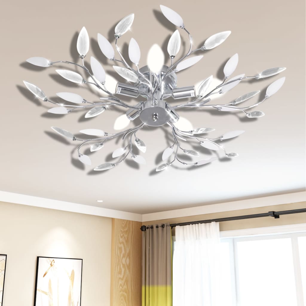 Plafondlamp Met Kristallen Bladeren Van Acryl 5Xe14 Wit 70 x 15 cm Doorzichtig