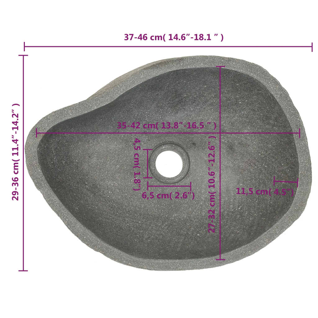 Wastafel Ovaal 37-46 Cm Riviersteen (37-46) x (29-36) x 15 cm