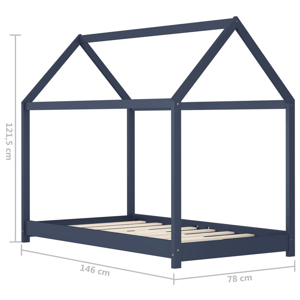 Kinderbedframe Massief Grenenhout Grijs 70X140 Cm