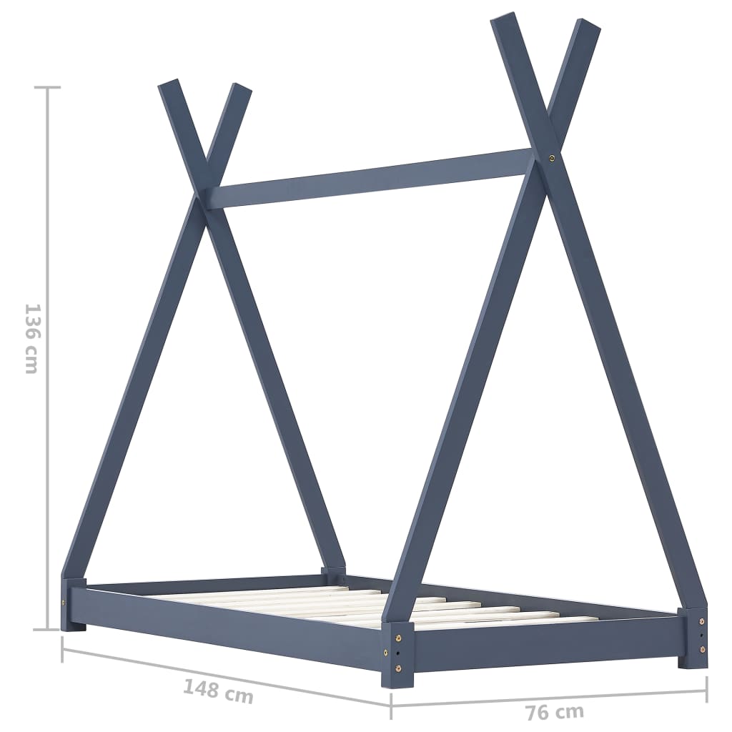 Kinderbedframe Massief Grenenhout Grijs 70X140 Cm