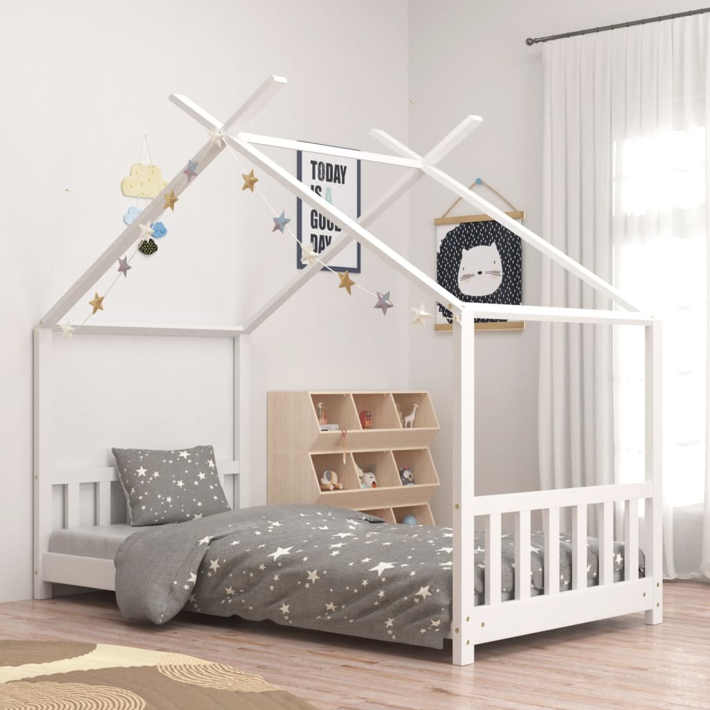 Kinderbedframe Massief Grenenhout Wit 70X140 Cm