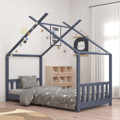 Kinderbedframe Massief Grenenhout Grijs 70X140 Cm