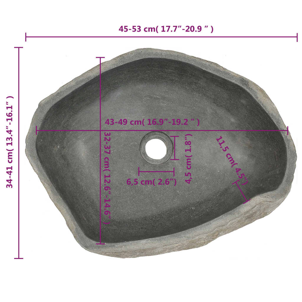 Wastafel Ovaal 45-53 Cm Riviersteen