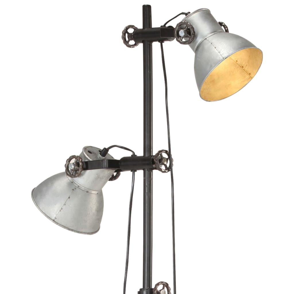 Vloerlamp Met 2 Lampenkappen E27 Gietijzer Zilverkleurig 1