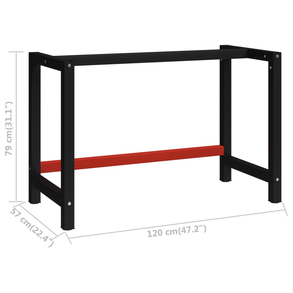 Werkbankframe 120X57X79 Cm Metaal Zwart En Rood 120 x 57 x 79 cm Met 1 stang