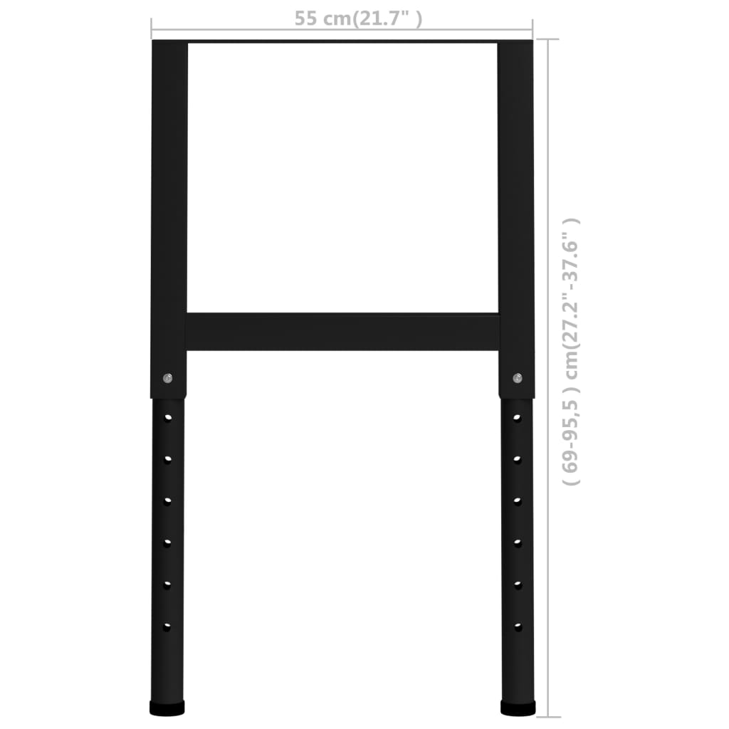 Werkbankframes Verstelbaar 2 St 55X(69-95,5) Cm Metaal Zwart 55 x 95.5 cm