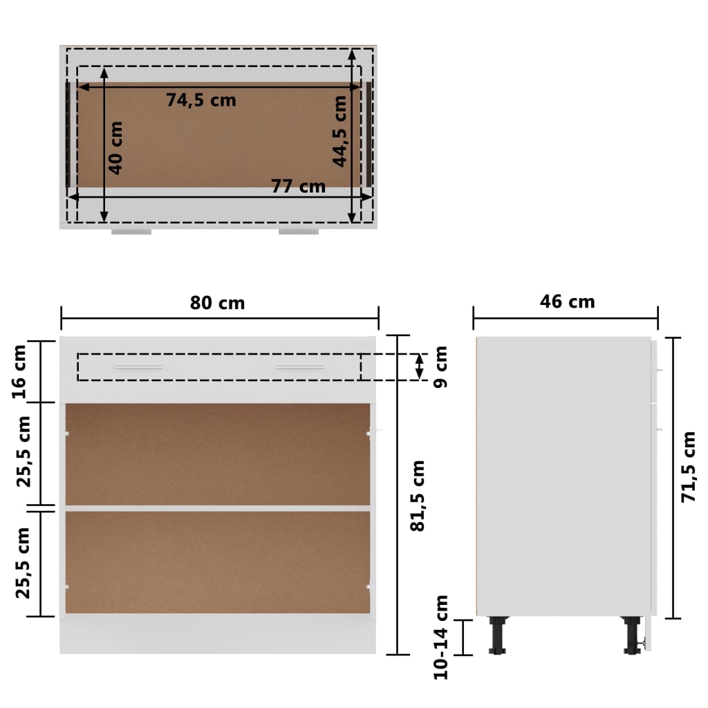 Onderkast Met Lade 80X46X81,5 Cm Bewerkt Hout Wit