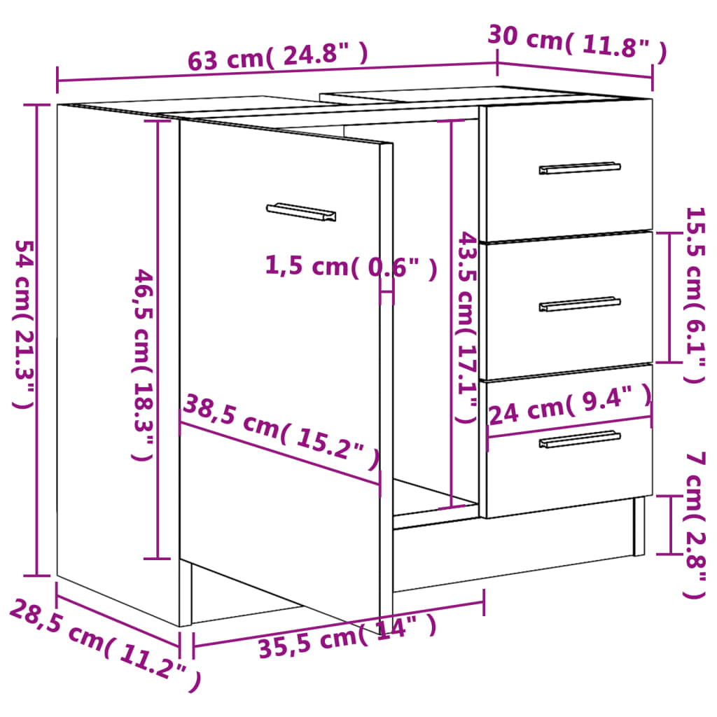 Wastafelkast 63X30X54 Cm Spaanplaat Zwart 1