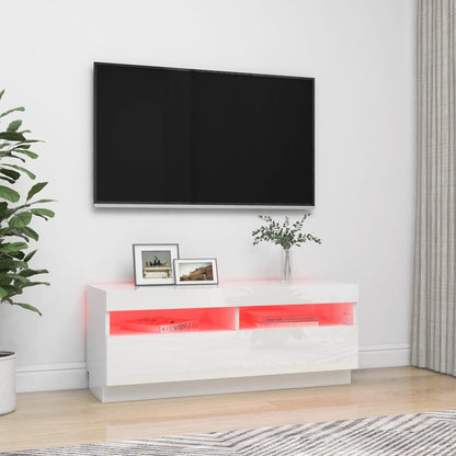 Tv-Meubel Met Led-Verlichting 100X35X40 Cm Hoogglans Wit 100 x 35 x 40 cm