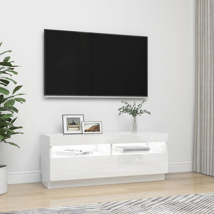 Tv-Meubel Met Led-Verlichting 100X35X40 Cm Hoogglans Wit 100 x 35 x 40 cm