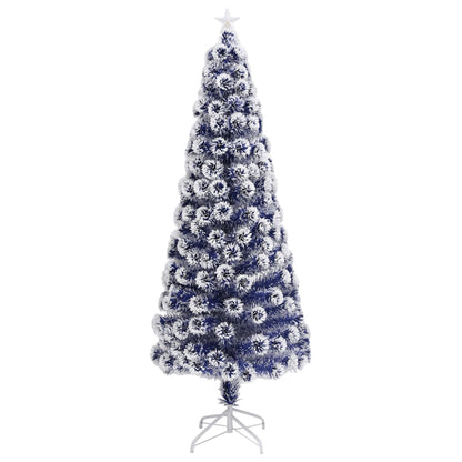 Kunstkerstboom met verlichting 210 cm glasvezel wit en blauw