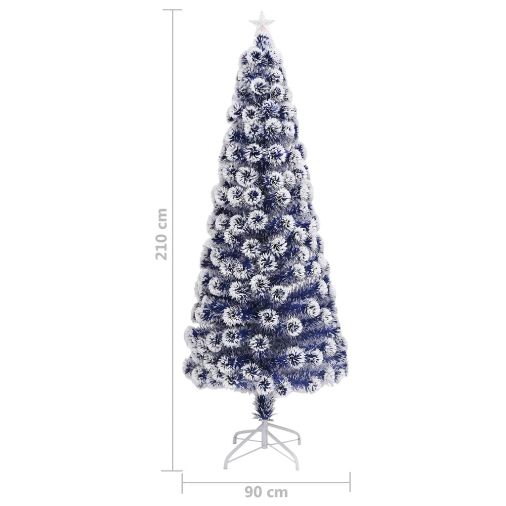 Kunstkerstboom met verlichting 210 cm glasvezel wit en blauw