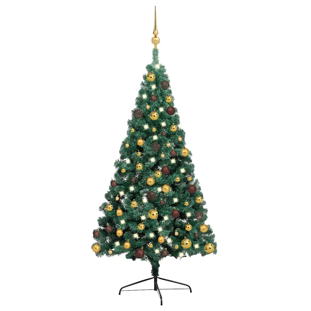 Kunstkerstboom met verlichting en kerstballen half 240 cm groen