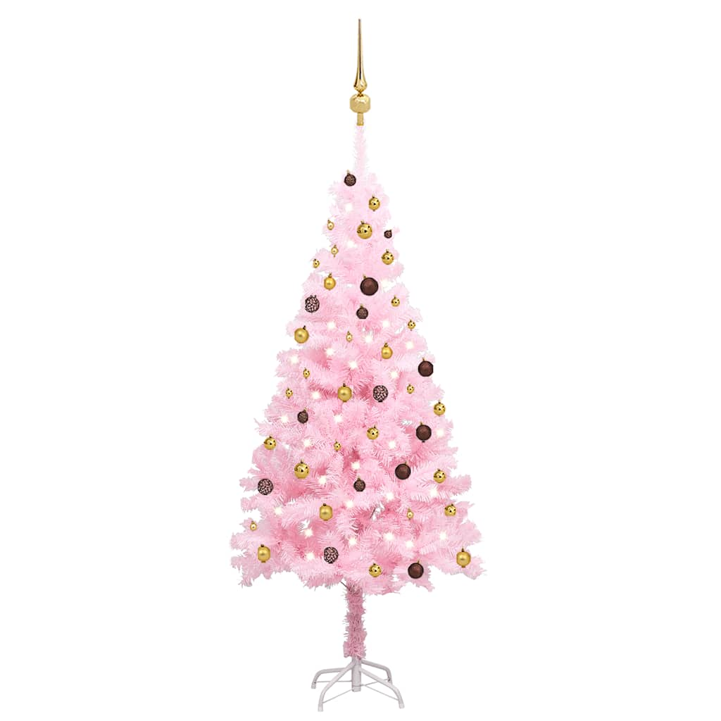 Kunstkerstboom met verlichting en kerstballen 210 cm PVC roze