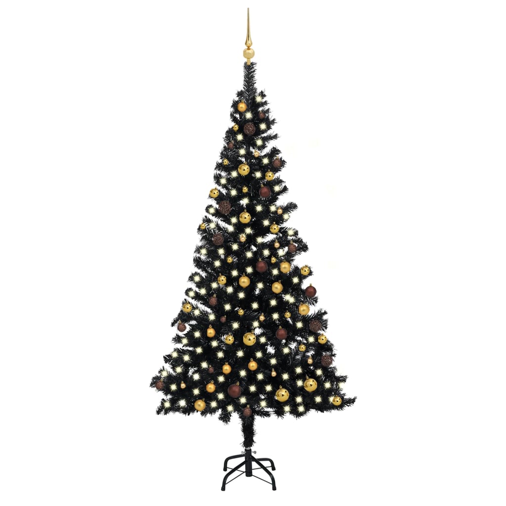 Kunstkerstboom met verlichting en kerstballen 240 cm PVC zwart