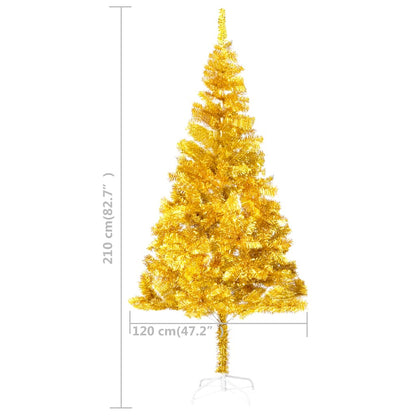 Kunstkerstboom met verlichting en kerstballen 210 cm PET goud