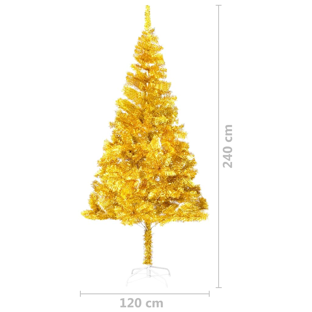 Kunstkerstboom met verlichting en kerstballen 240 cm PET goud