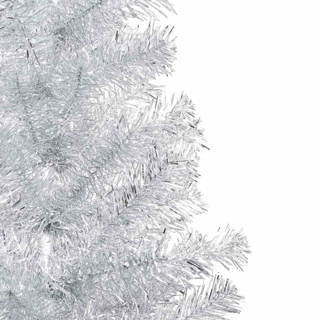 Kunstkerstboom met verlichting en kerstballen 210 cm PET zilver