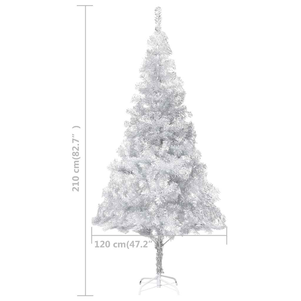 Kunstkerstboom met verlichting en kerstballen 210 cm PET zilver