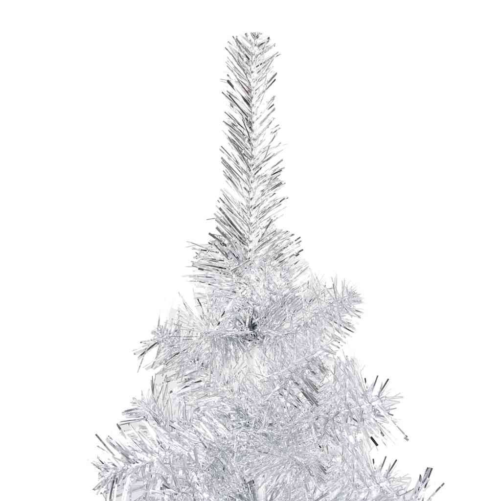 Kunstkerstboom met verlichting en kerstballen 210 cm PET zilver