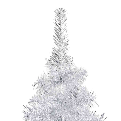 Kunstkerstboom met verlichting en kerstballen 210 cm PET zilver