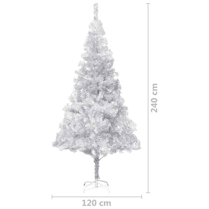 Kunstkerstboom met verlichting en kerstballen 240 cm PET zilver