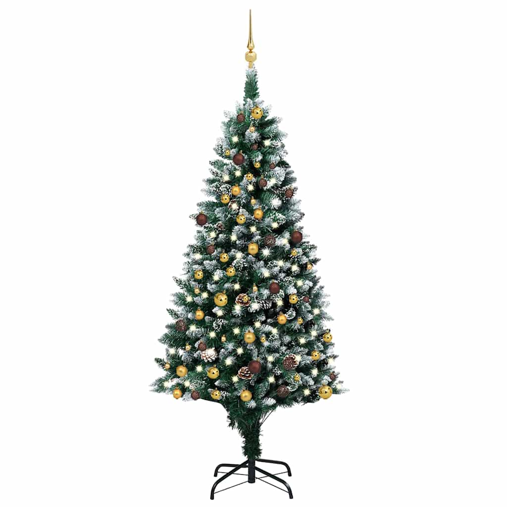 Kunstkerstboom met verlichting kerstballen dennenappels 210 cm