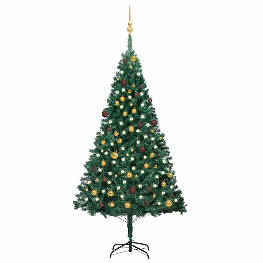 Kunstkerstboom met verlichting en kerstballen 210 cm PVC groen