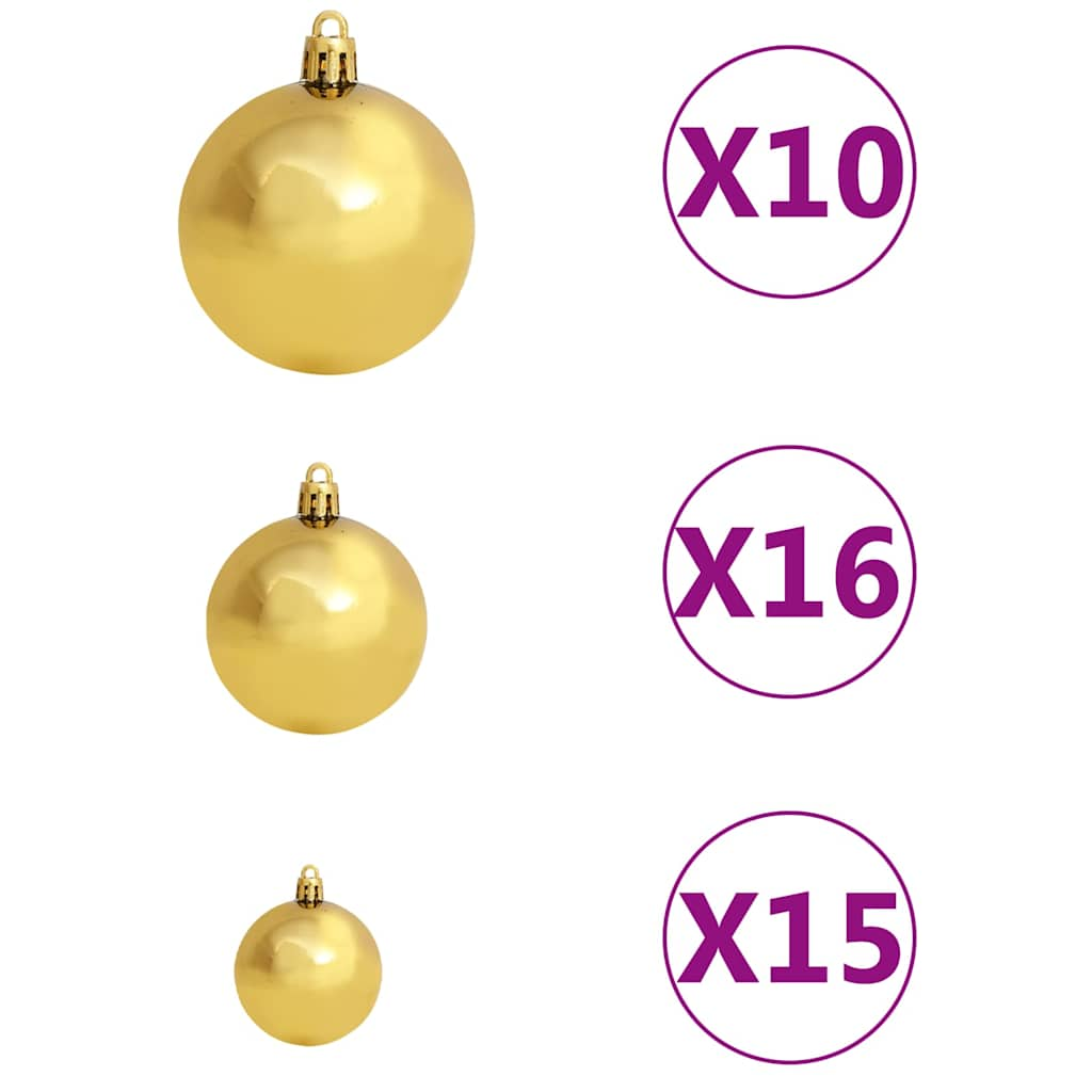 Kunstkerstboom met verlichting en kerstballen 210 cm PVC groen