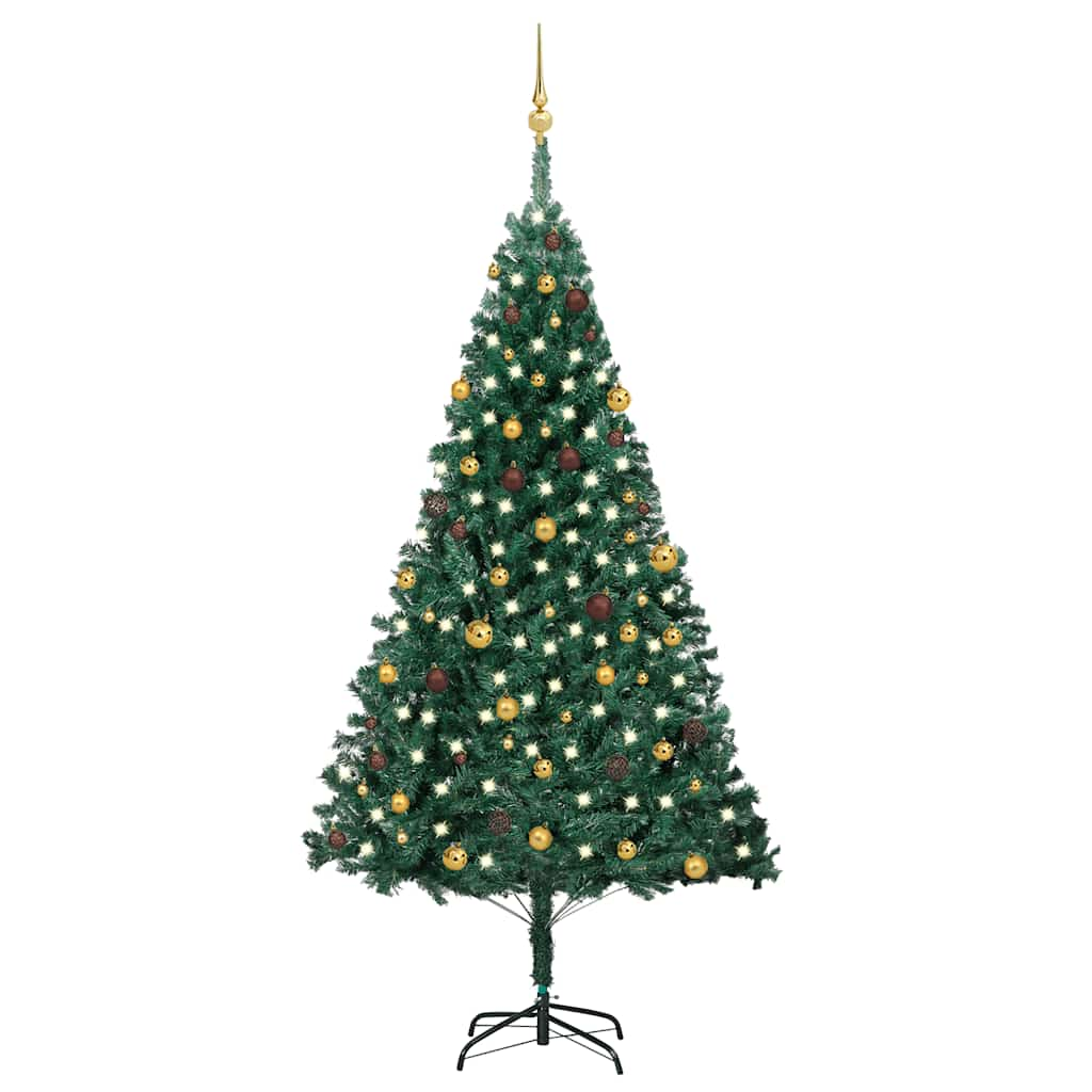 Kunstkerstboom met verlichting en kerstballen 240 cm groen