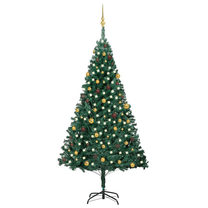 Kunstkerstboom met verlichting en kerstballen 240 cm groen