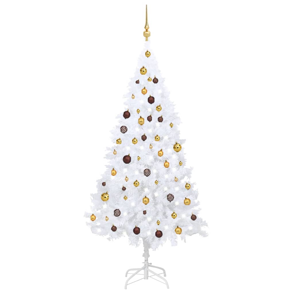 Kunstkerstboom met verlichting en kerstballen 180 cm PVC wit