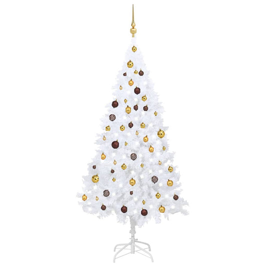 Kunstkerstboom met verlichting en kerstballen 180 cm PVC wit