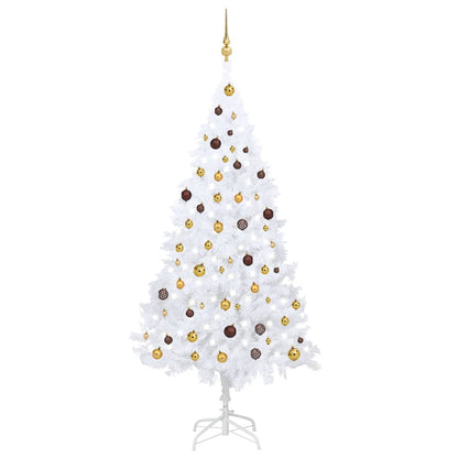 Kunstkerstboom met verlichting en kerstballen 210 cm PVC wit