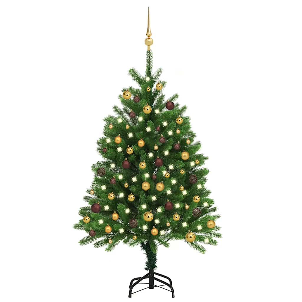 Kunstkerstboom met verlichting en kerstballen 120 cm groen