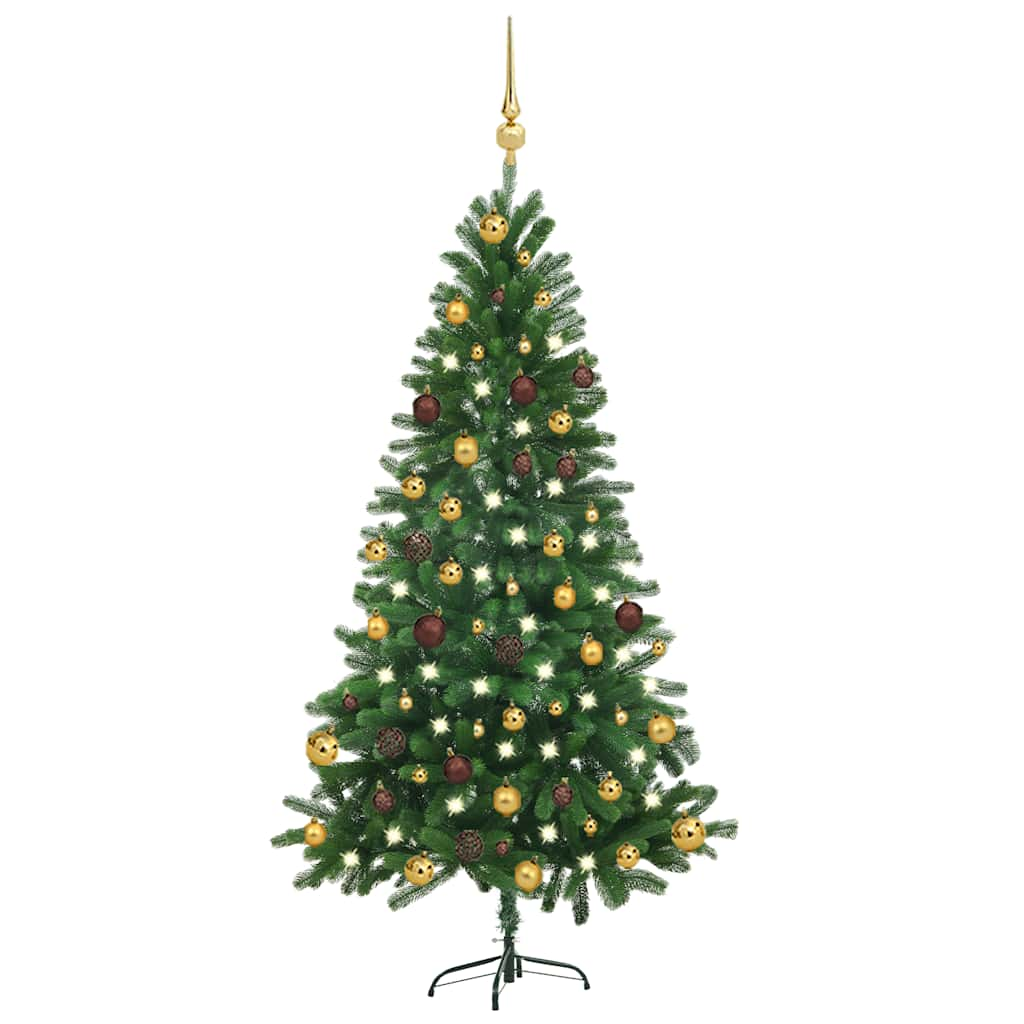 Kunstkerstboom met verlichting en kerstballen 150 cm groen