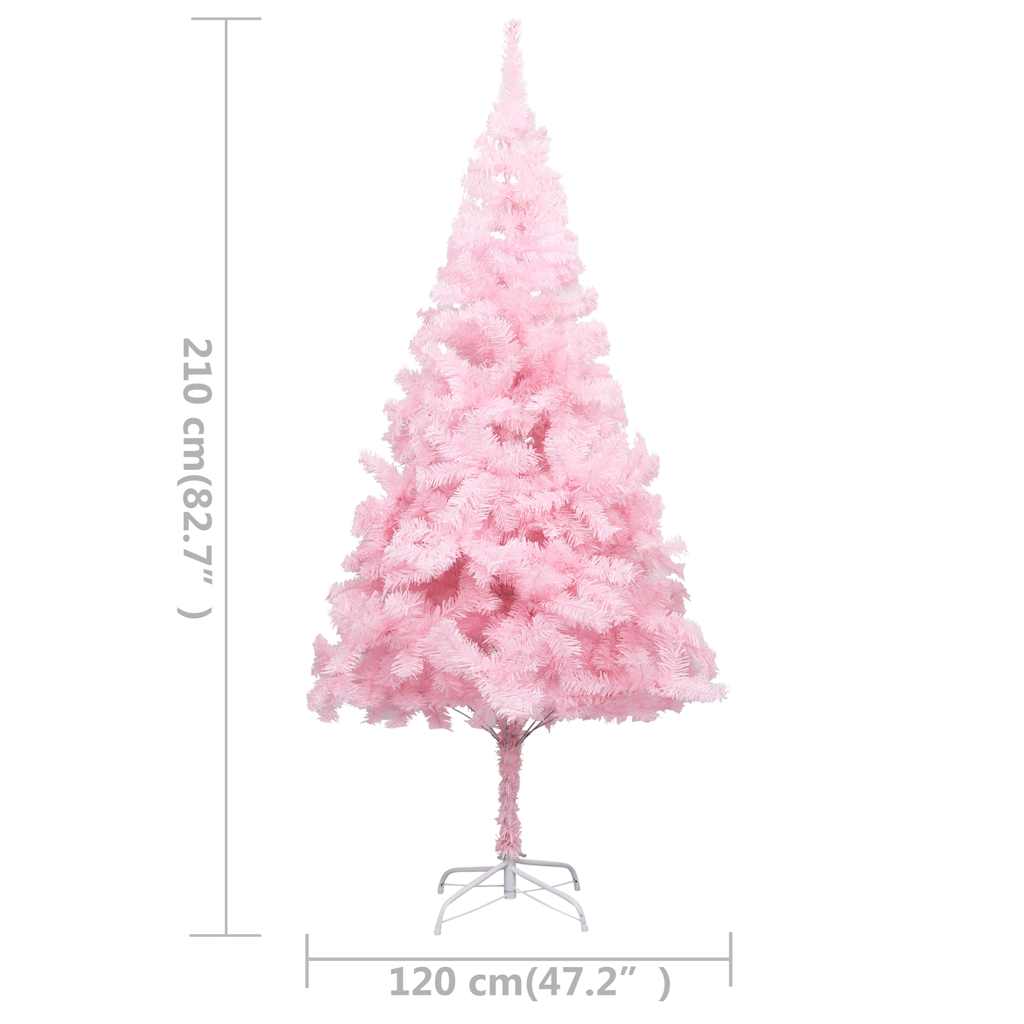 Kunstkerstboom met verlichting en kerstballen 210 cm PVC roze