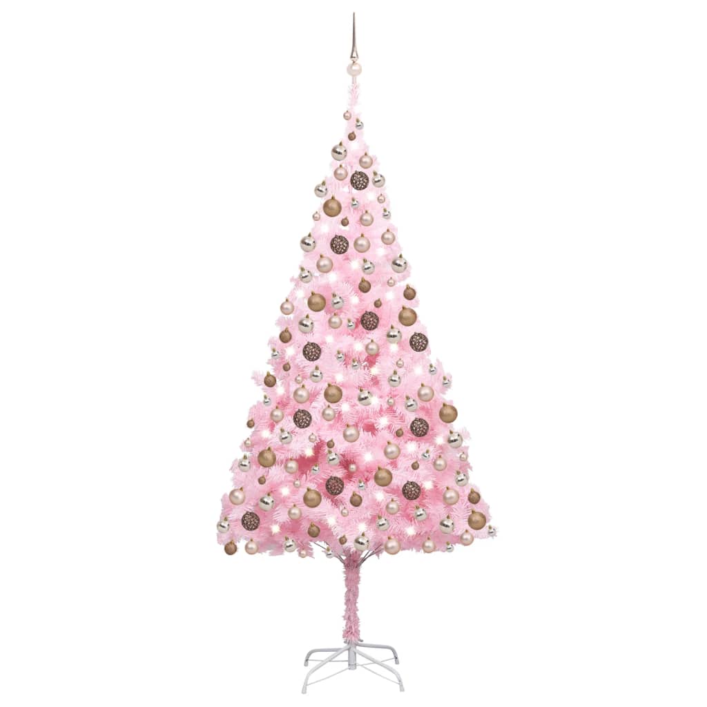 Kunstkerstboom met verlichting en kerstballen 240 cm PVC roze