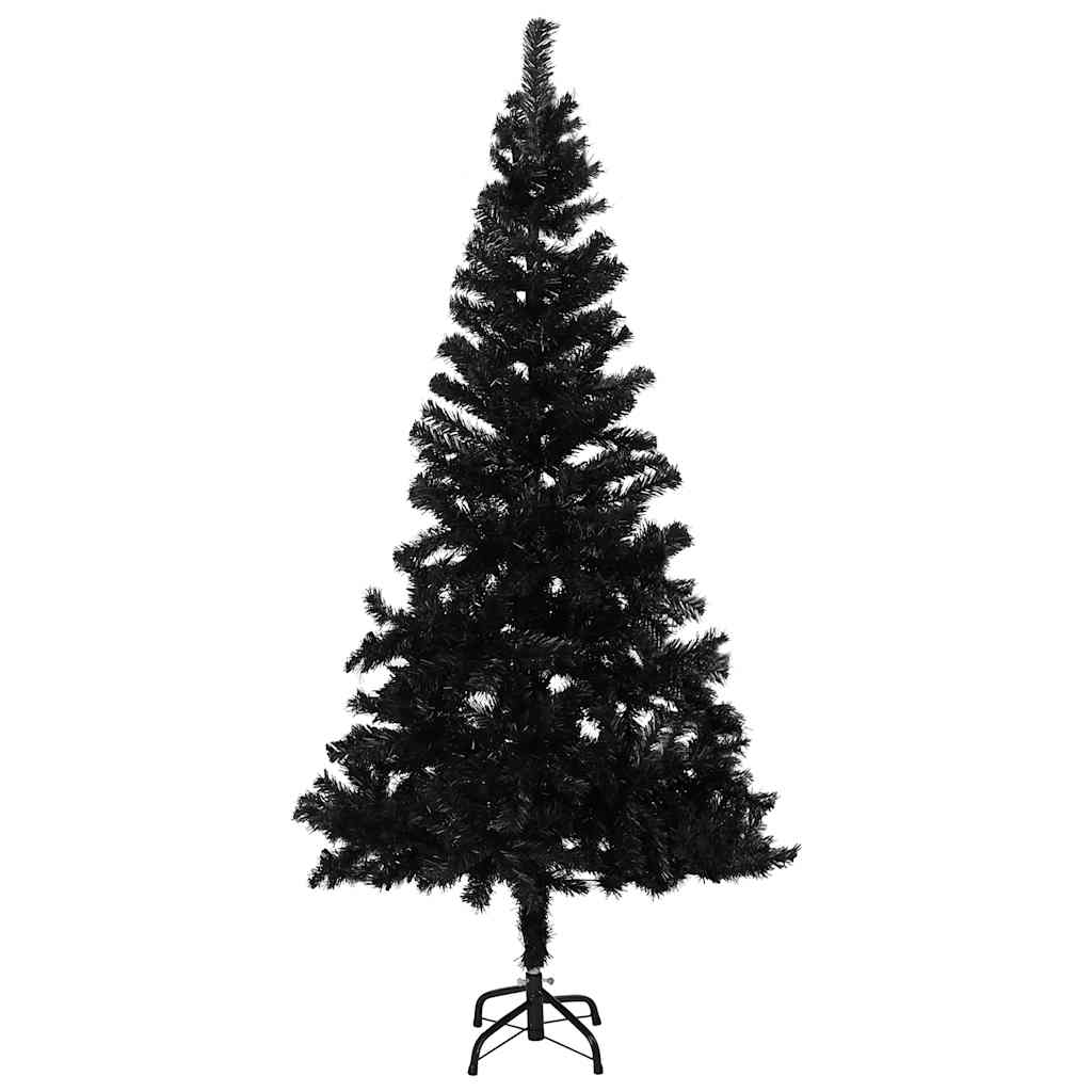 Kunstkerstboom met verlichting en kerstballen 180 cm PVC zwart