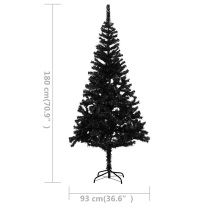 Kunstkerstboom met verlichting en kerstballen 180 cm PVC zwart