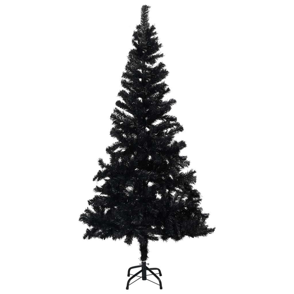 Kunstkerstboom met verlichting en kerstballen 210 cm PVC zwart