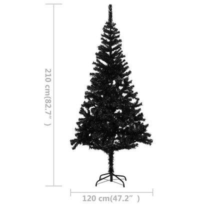 Kunstkerstboom met verlichting en kerstballen 210 cm PVC zwart