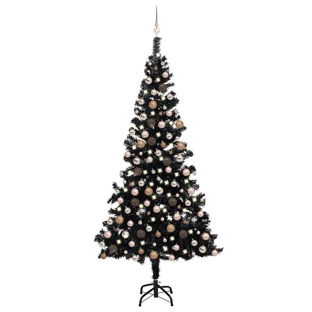 Kunstkerstboom met verlichting en kerstballen 240 cm PVC zwart