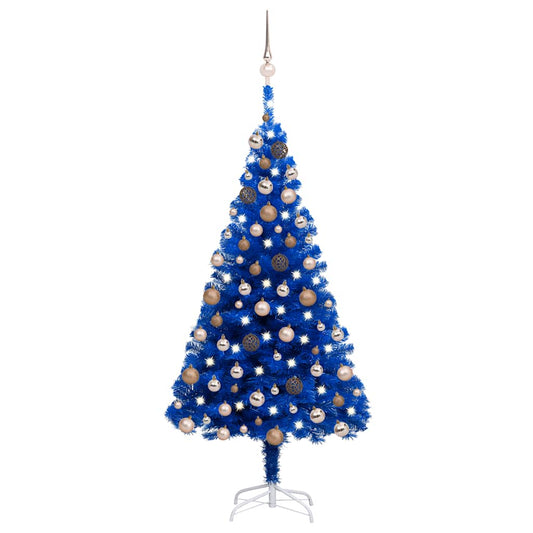 Kunstkerstboom met verlichting en kerstballen 180 cm PVC blauw