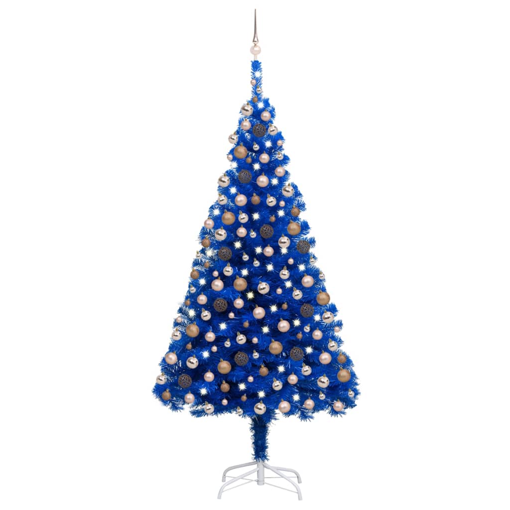 Kunstkerstboom met verlichting en kerstballen 240 cm PVC blauw