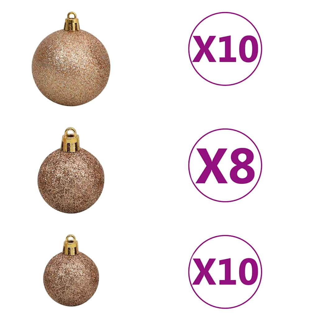 Kunstkerstboom met verlichting en kerstballen 210 cm PET goud